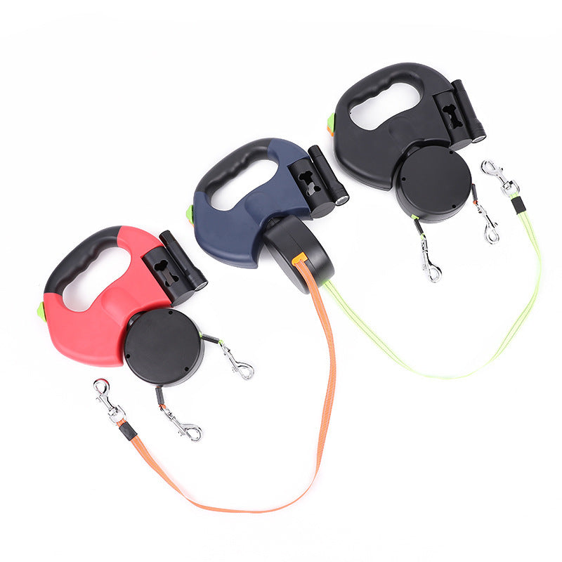 Retractable Dual Dog Leash with Lights – Reflective &amp; Tangle-Free