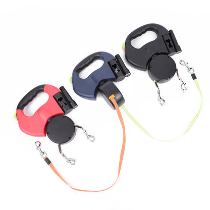 Retractable Dual Dog Leash with Lights – Reflective &amp; Tangle-Free
