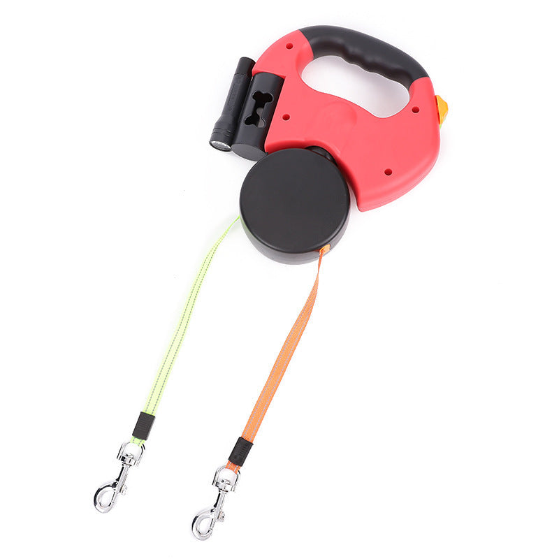 Retractable Dual Dog Leash with Lights – Reflective &amp; Tangle-Free