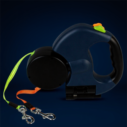Retractable Dual Dog Leash with Lights – Reflective &amp; Tangle-Free